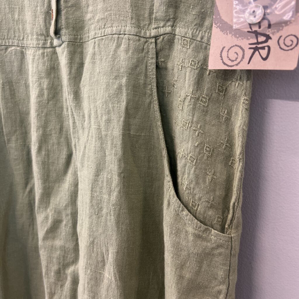 Aly Wear Green Linen Short Sleeve Maxi Dress Extra Small