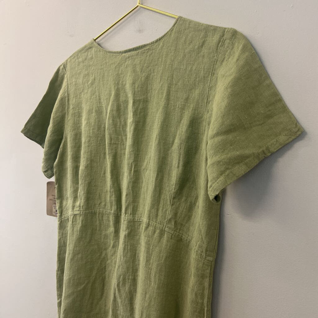 Aly Wear Green Linen Short Sleeve Maxi Dress Extra Small