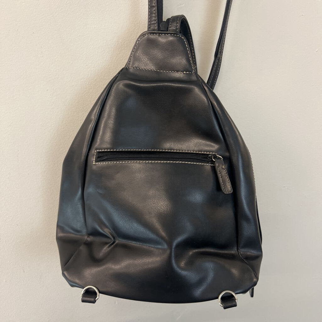 Nine West Black Leather Sling Backpack Purse