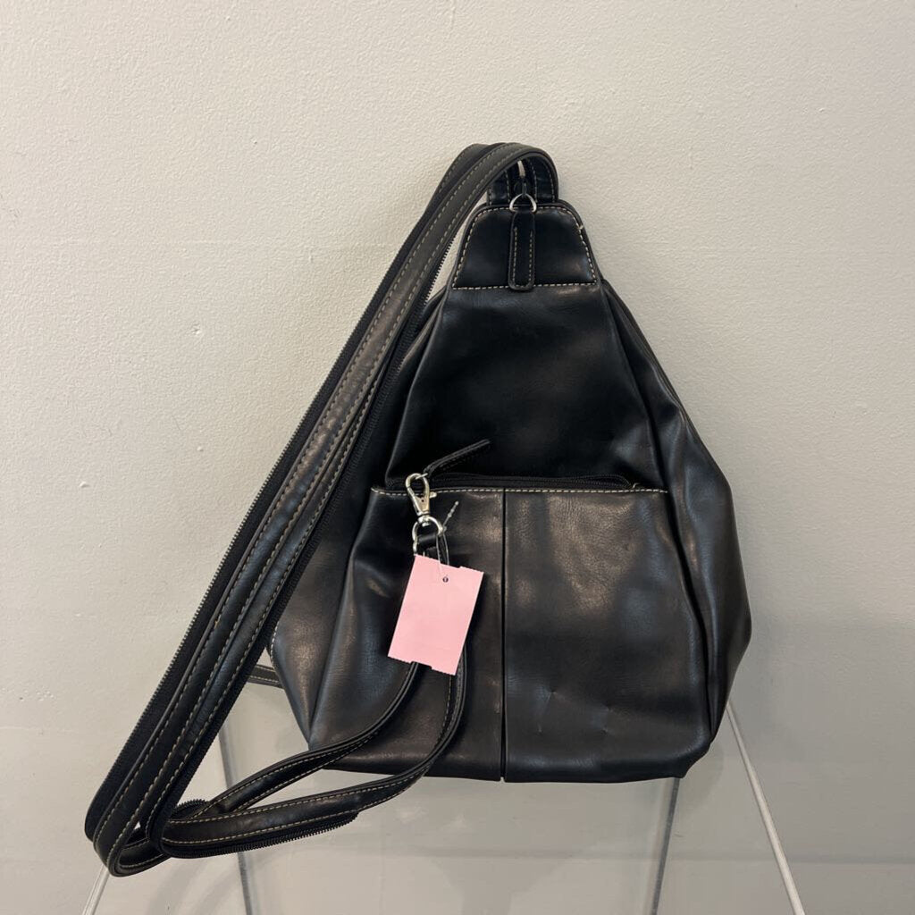 Nine West Black Leather Sling Backpack Purse
