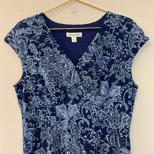 Coldwater Creek Navy/ Blue Print Short Sleeve Dress 16