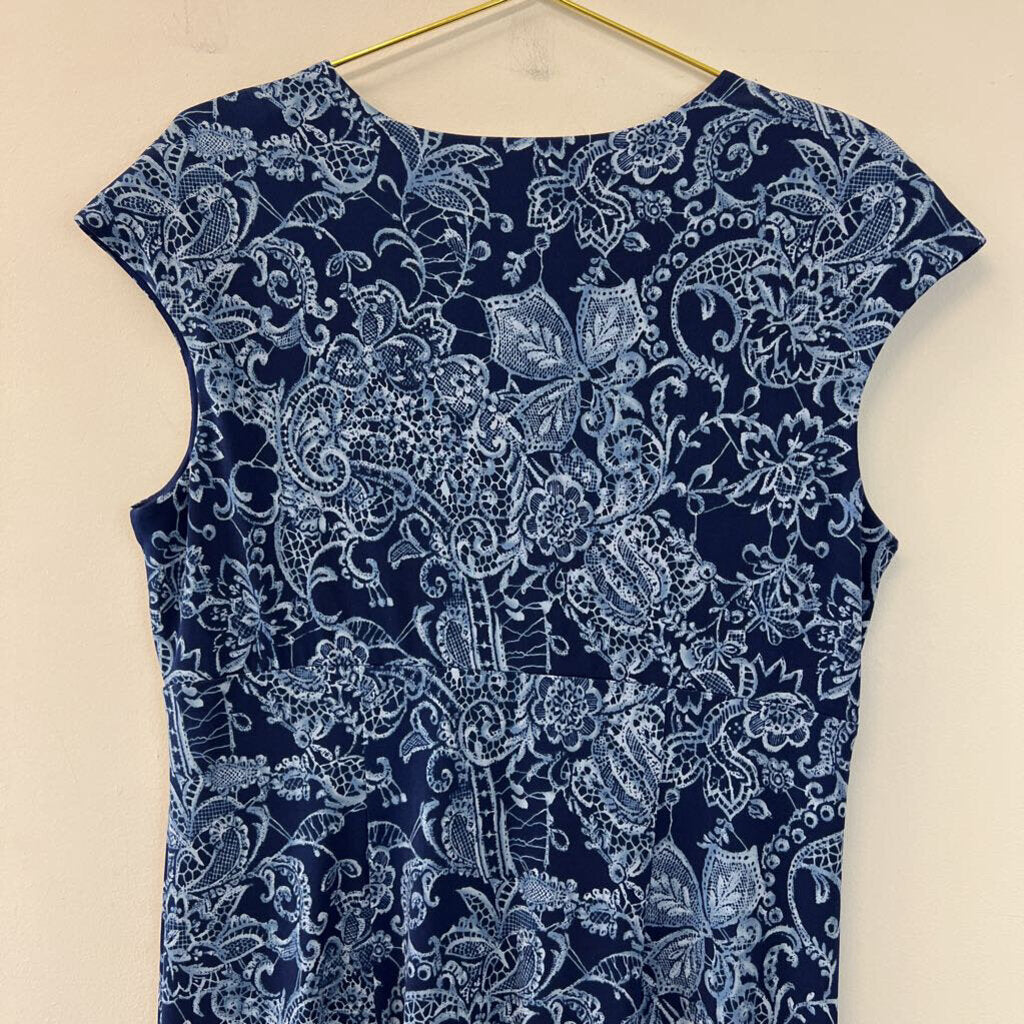 Coldwater Creek Navy/ Blue Print Short Sleeve Dress 16