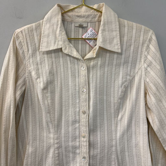 J Jill Cream Embroidered Stripe Long Sleeve Button Down Top Medium Petite