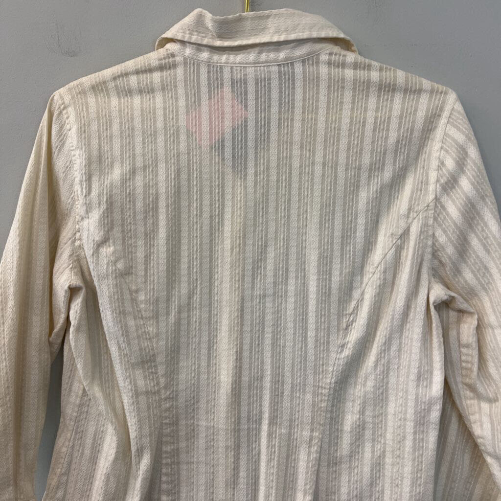 J Jill Cream Embroidered Stripe Long Sleeve Button Down Top Medium Petite