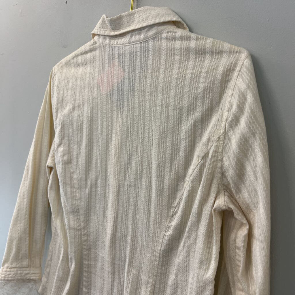 J Jill Cream Embroidered Stripe Long Sleeve Button Down Top Medium Petite