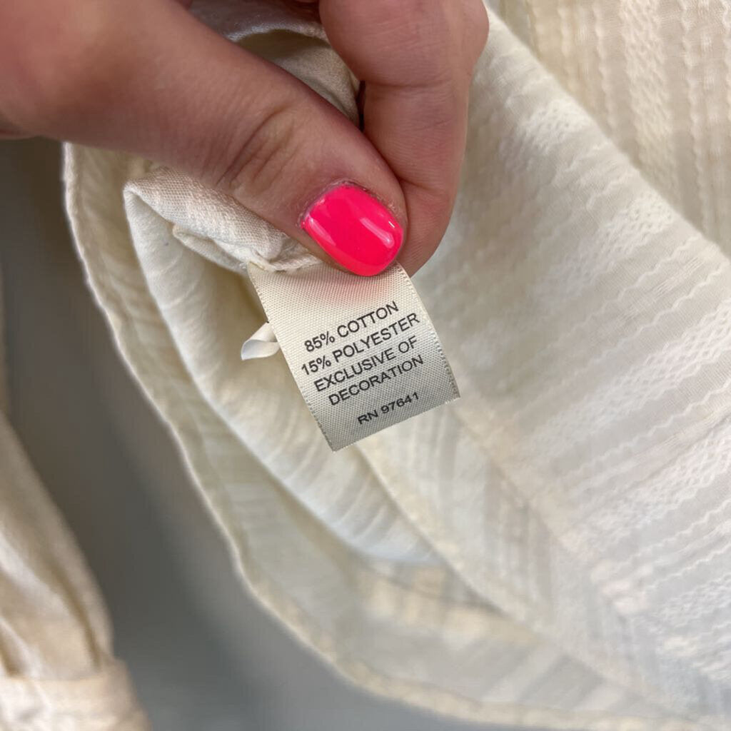 J Jill Cream Embroidered Stripe Long Sleeve Button Down Top Medium Petite