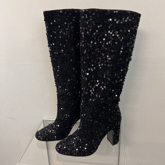 Black Sequin Tall Heel Boots 39