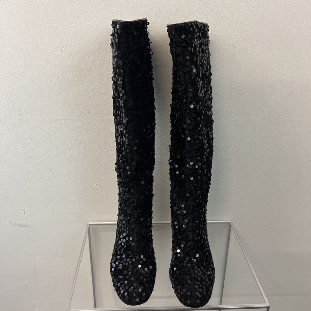 Black Sequin Tall Heel Boots 39