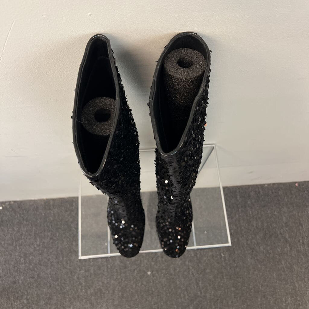 Black Sequin Tall Heel Boots 39