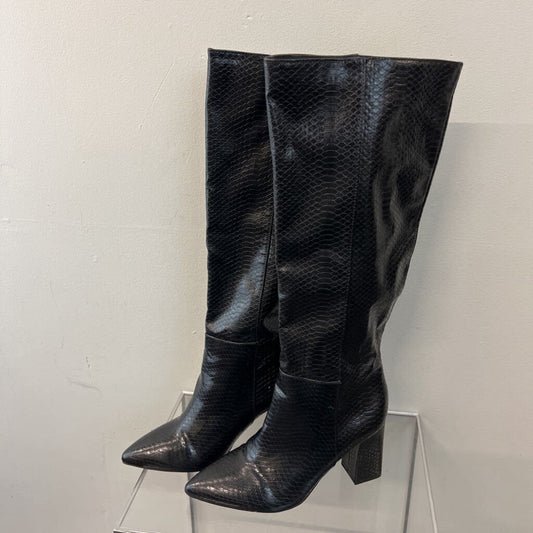 Madden Girl Black Snakeskin Leather Tall Boots 7.5