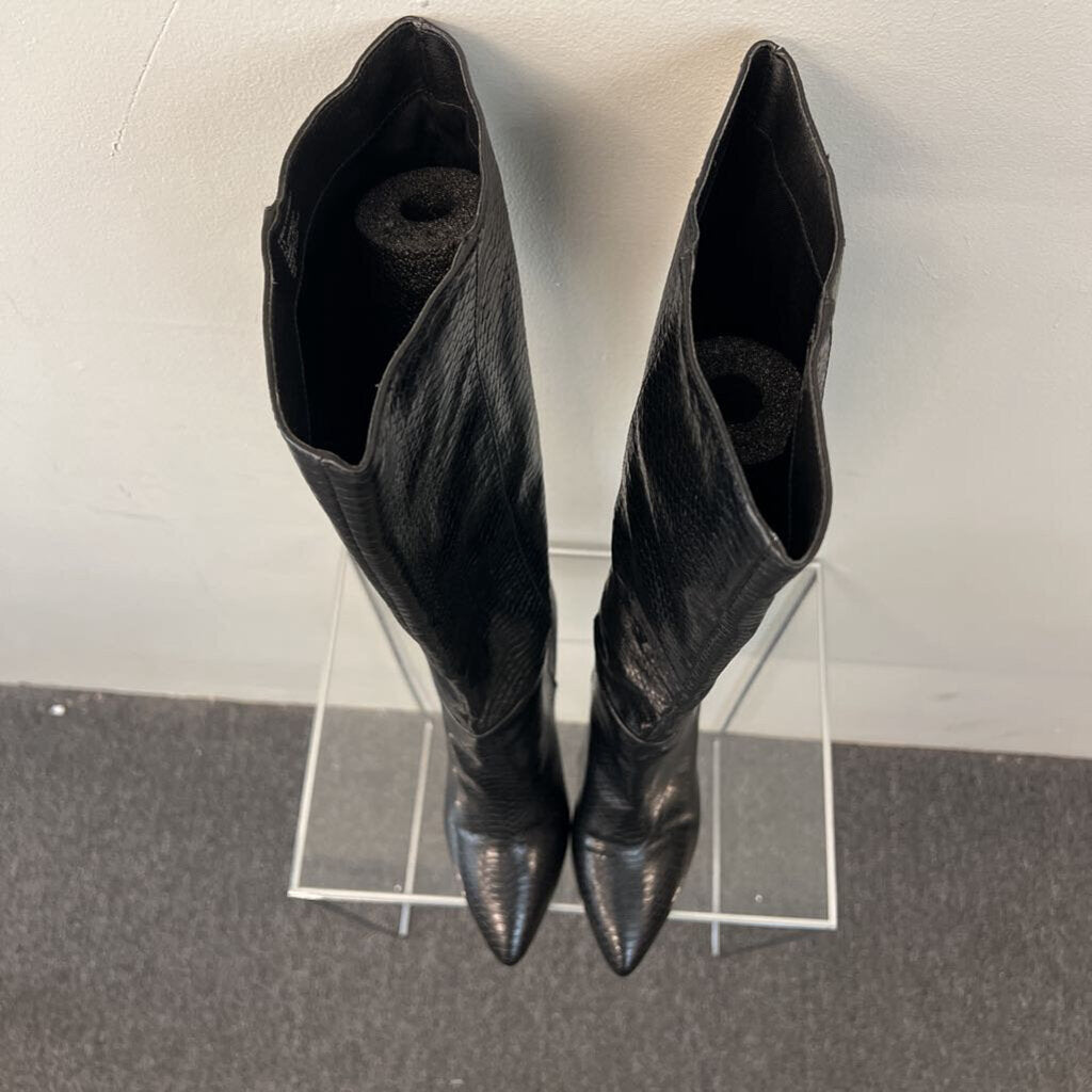 Madden Girl Black Snakeskin Leather Tall Boots 7.5