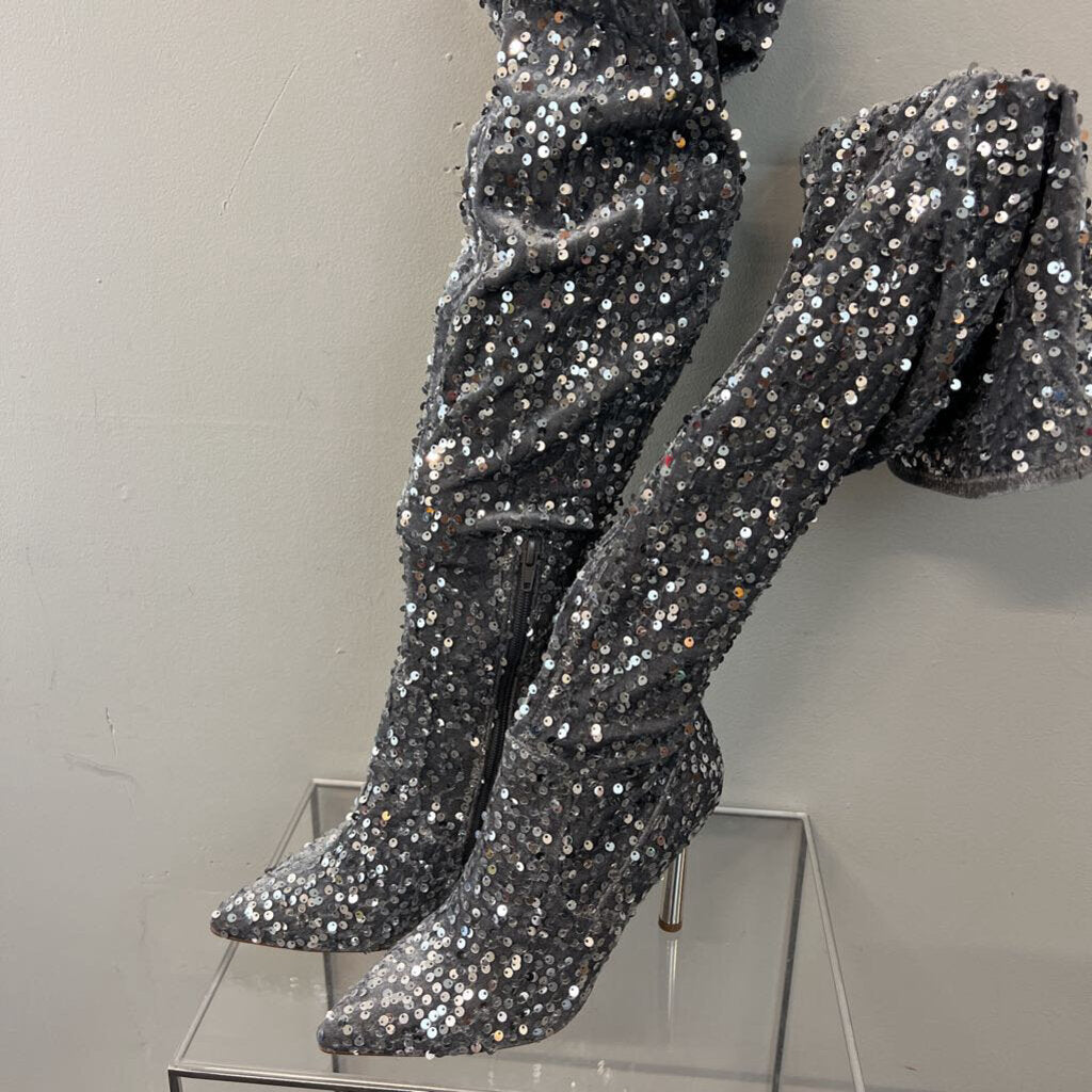 Steve Madden Silver Sequin Over The Knee Boots 7.5
