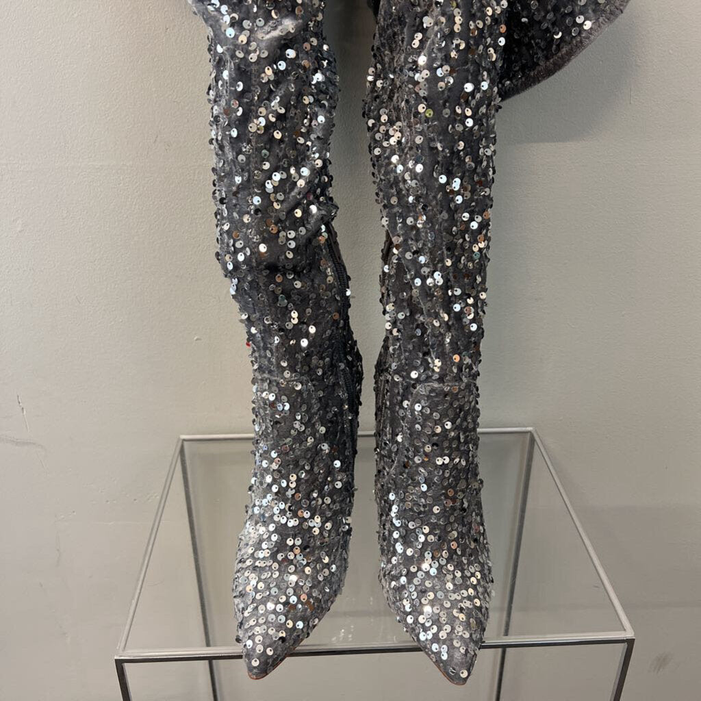 Steve Madden Silver Sequin Over The Knee Boots 7.5