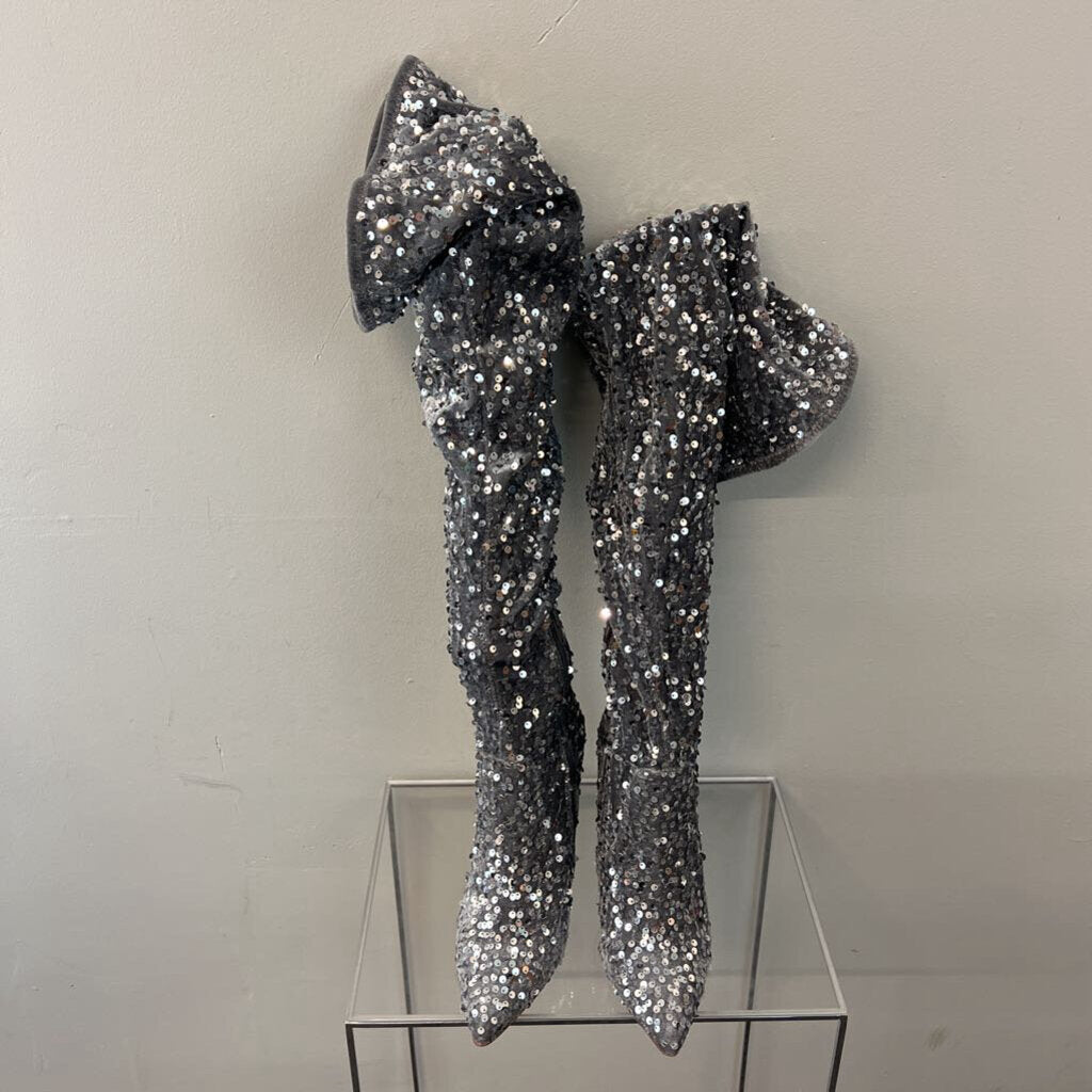 Steve Madden Silver Sequin Over The Knee Boots 7.5