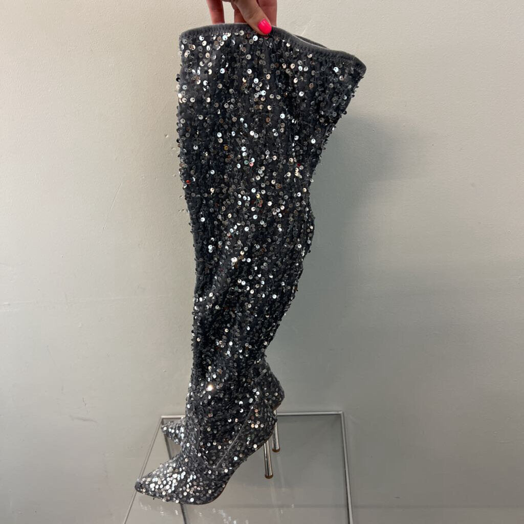 Steve Madden Silver Sequin Over The Knee Boots 7.5