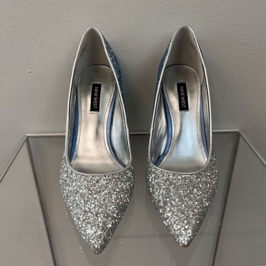 Nine West Silver Sparkle Pump Heels 8