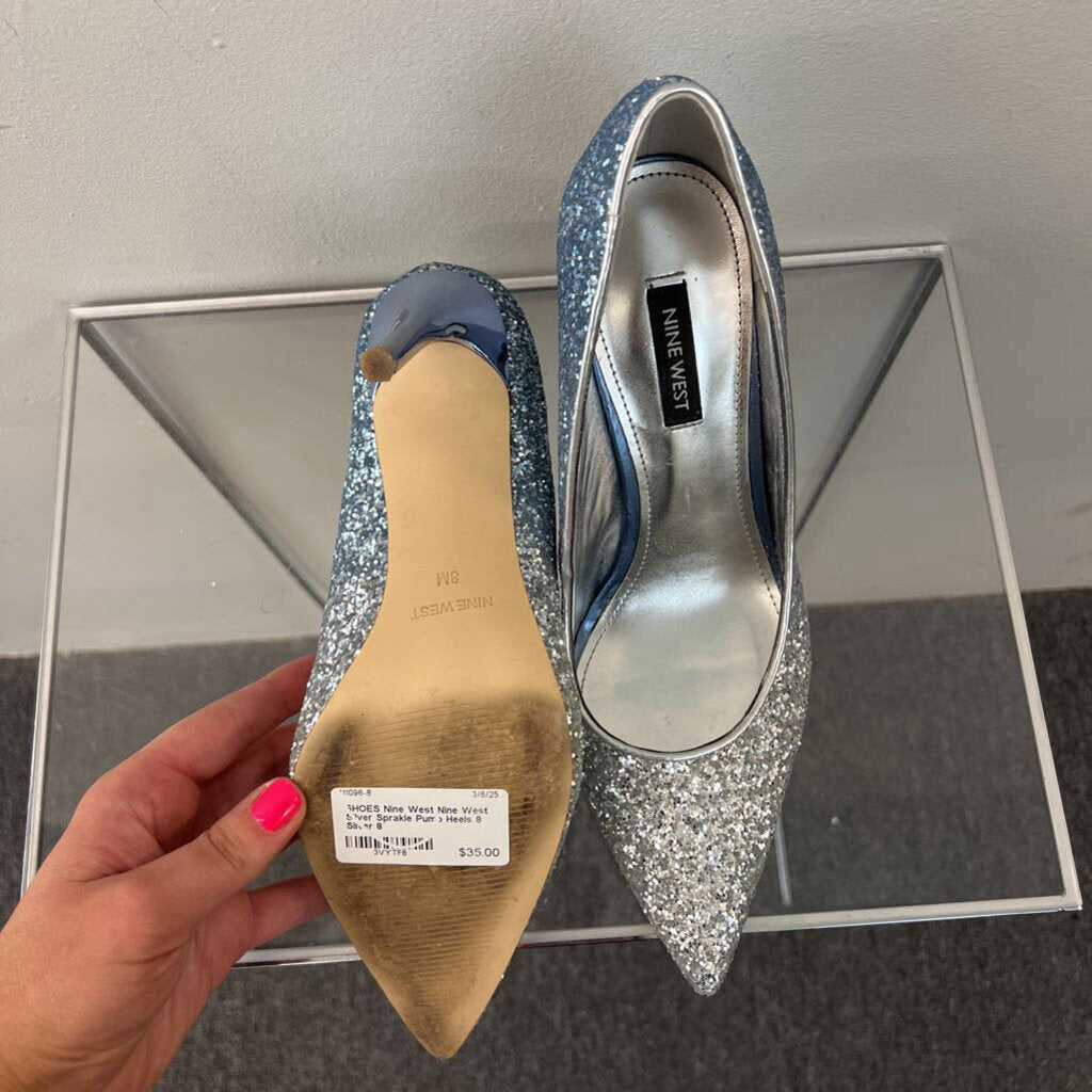 Nine West Silver Sparkle Pump Heels 8