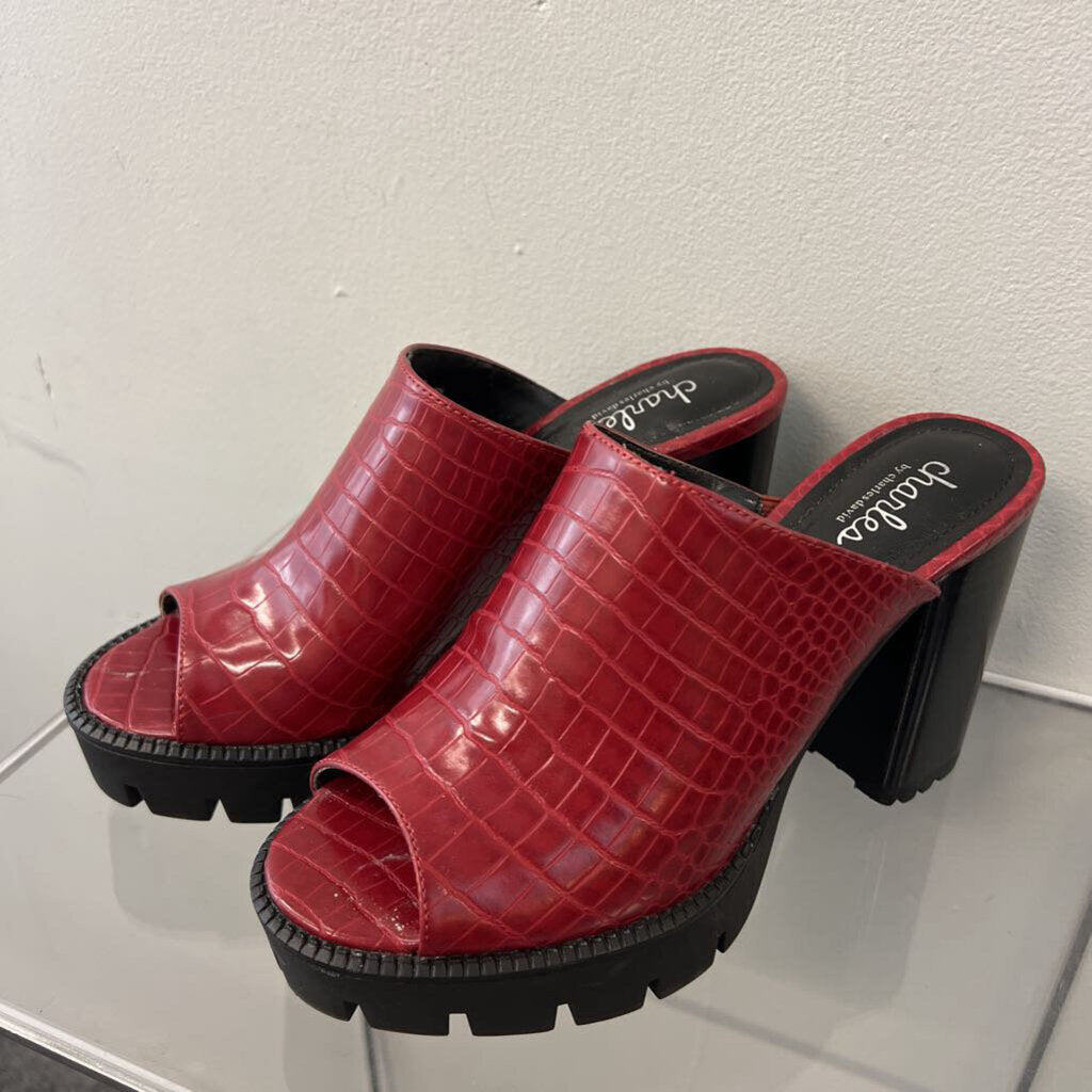 Charles David Red Snakeskin Print Platform Veda Sandal Heels 8