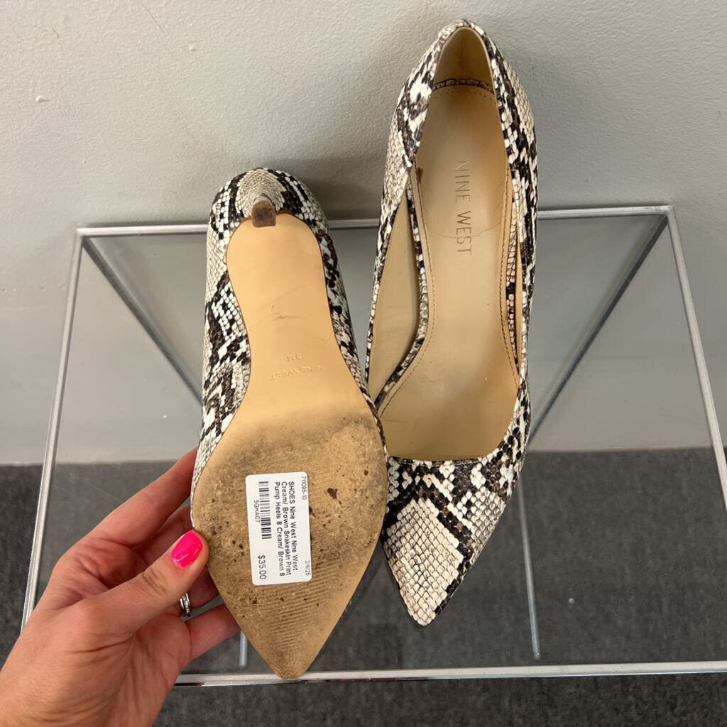 Nine West Cream/ Brown Snakeskin Print Pump Heels 8