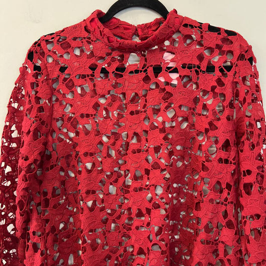 Pretty Garden Red Crochet Lace Long Sleeve High Low Top Large
