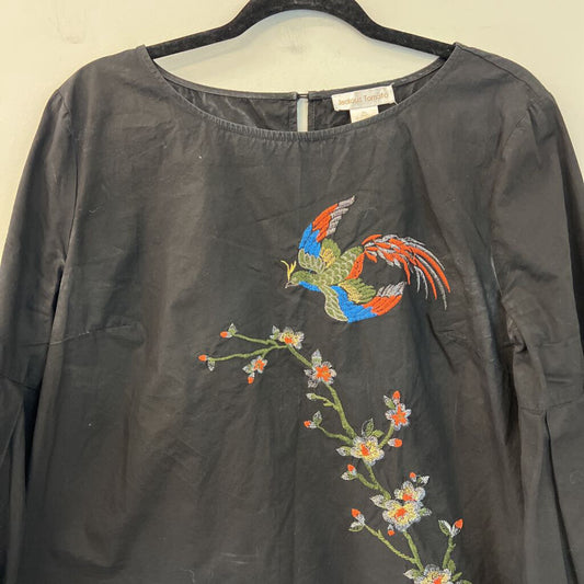 Jealous Tomato Black/ Multi Embroidered Bird Bell Sleeve Top Extra Large