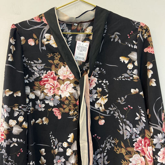 Black/ Multi Flower Print Long Sleeve Top Large