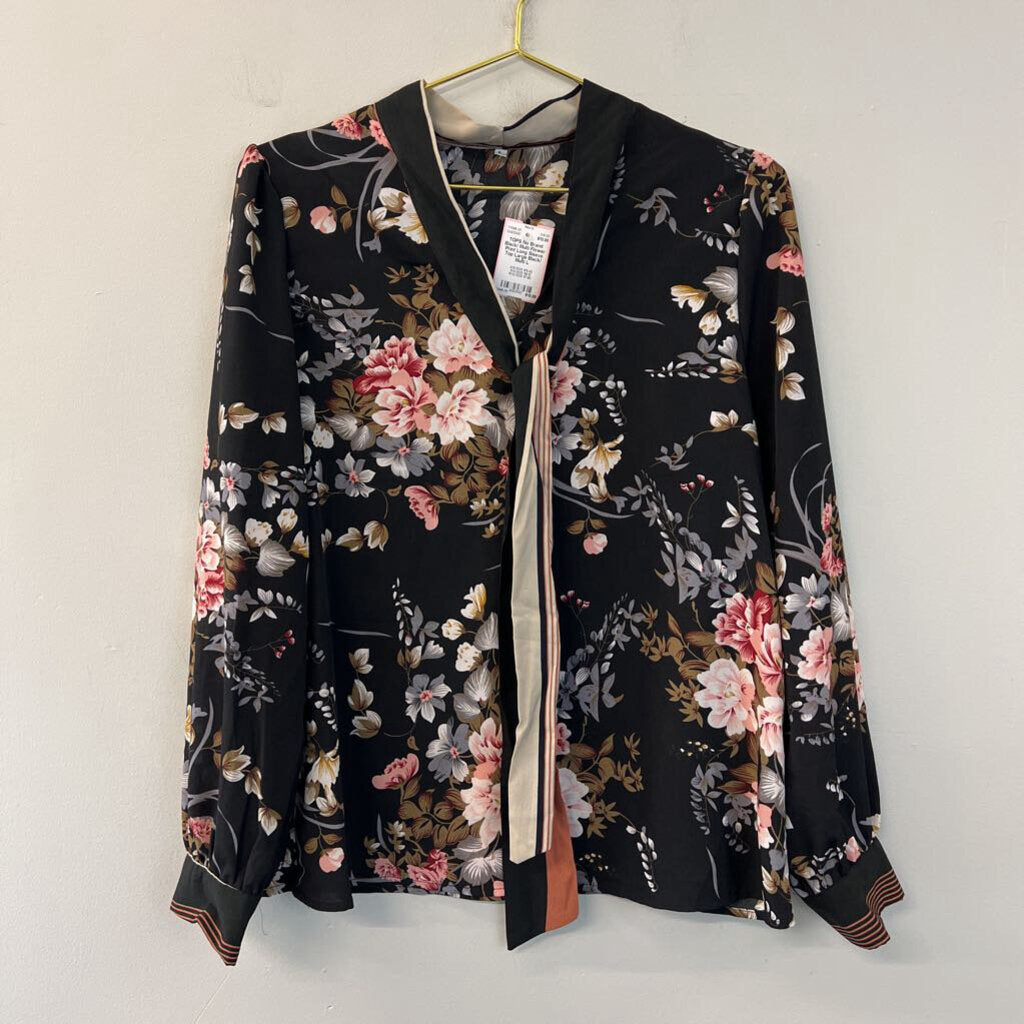 Black/ Multi Flower Print Long Sleeve Top Large