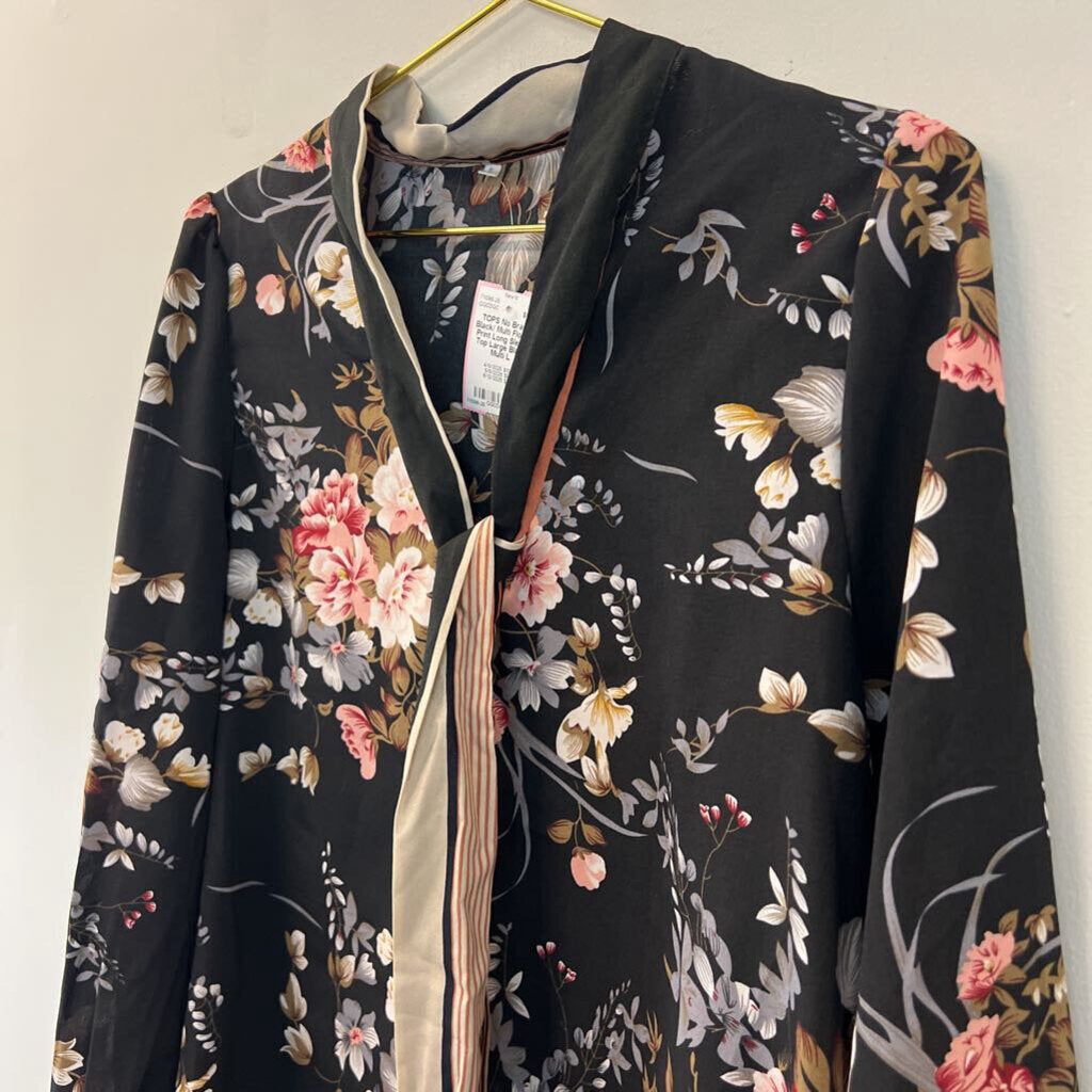 Black/ Multi Flower Print Long Sleeve Top Large