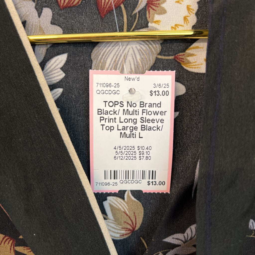 Black/ Multi Flower Print Long Sleeve Top Large