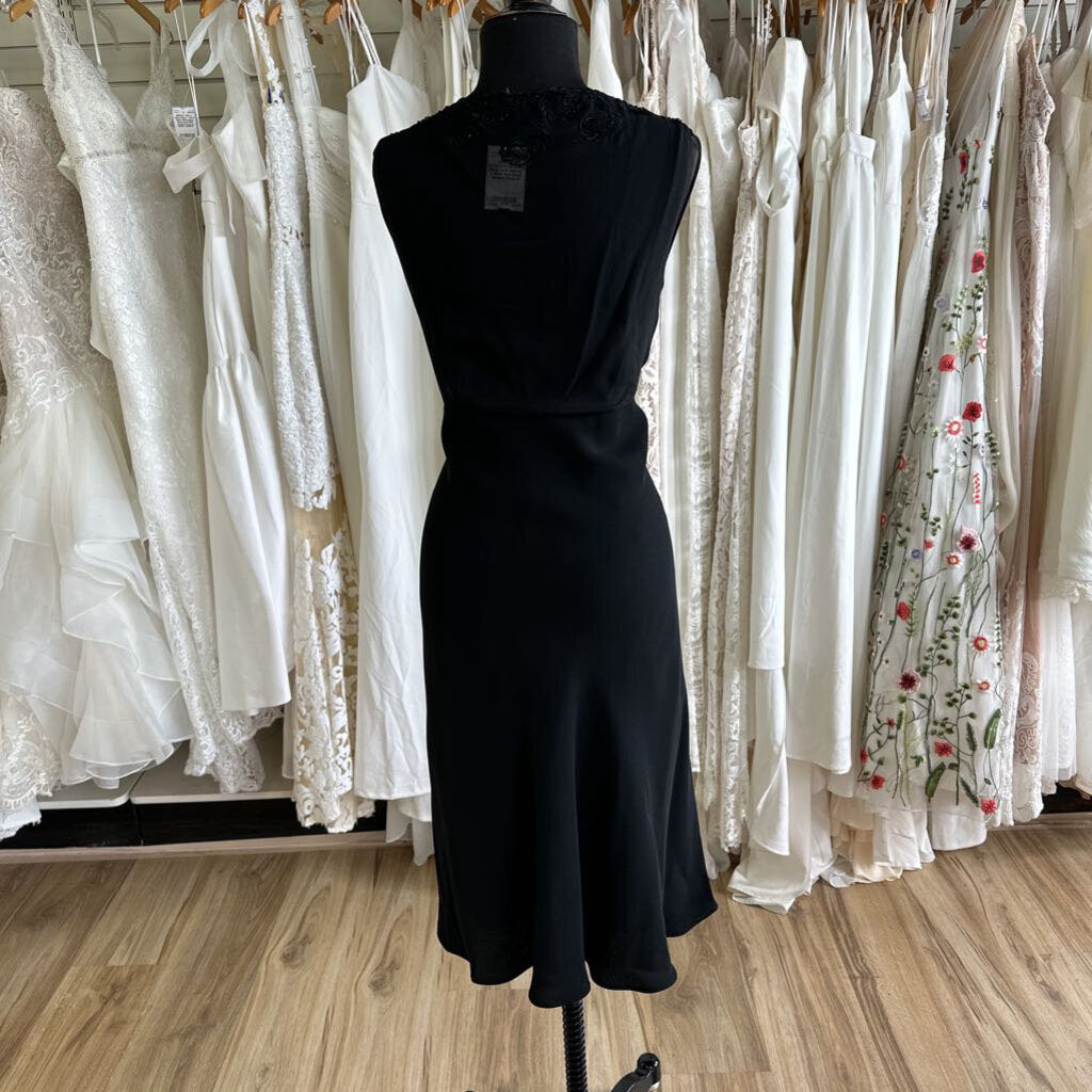 Black Embroidered V Neck Midi Dress Medium