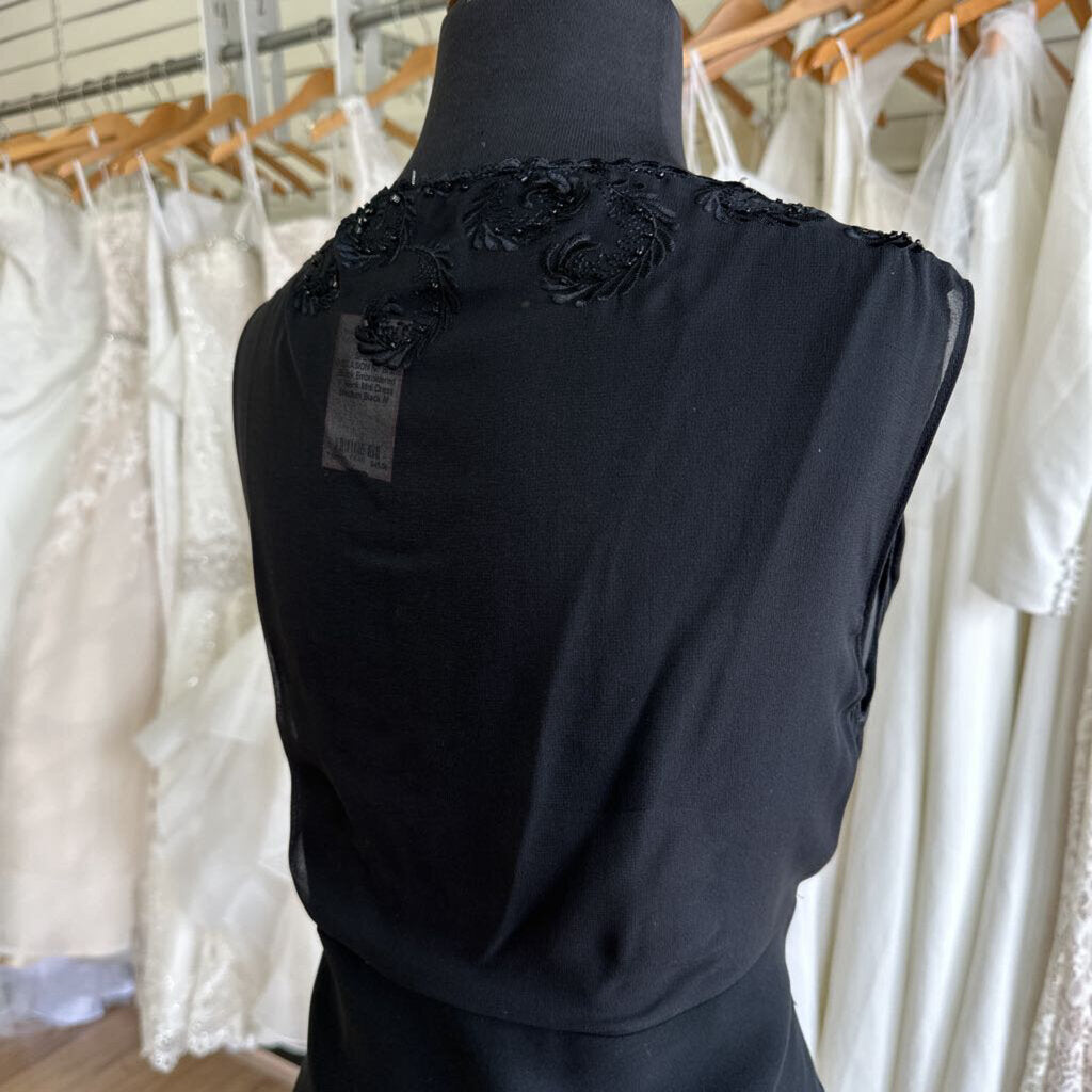 Black Embroidered V Neck Midi Dress Medium