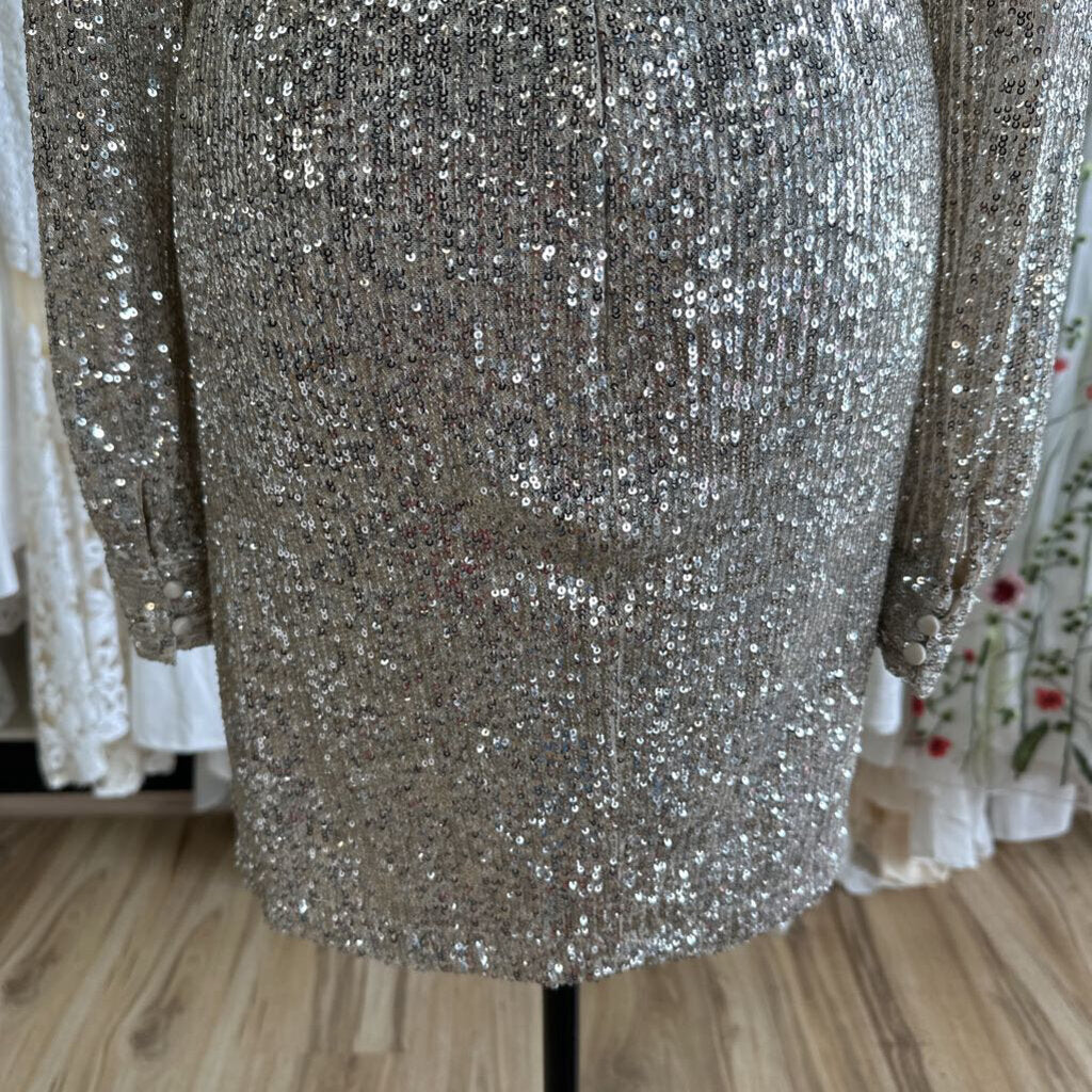 Le Chateau Gold/ Silver Sequin Long Sleeve Dress Extra Large