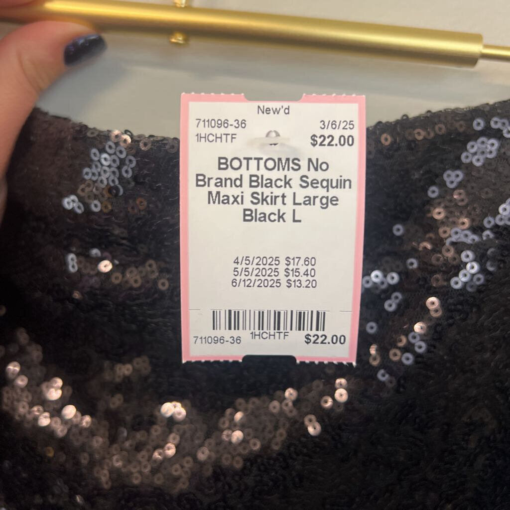 Black Sequin Maxi Skirt Large