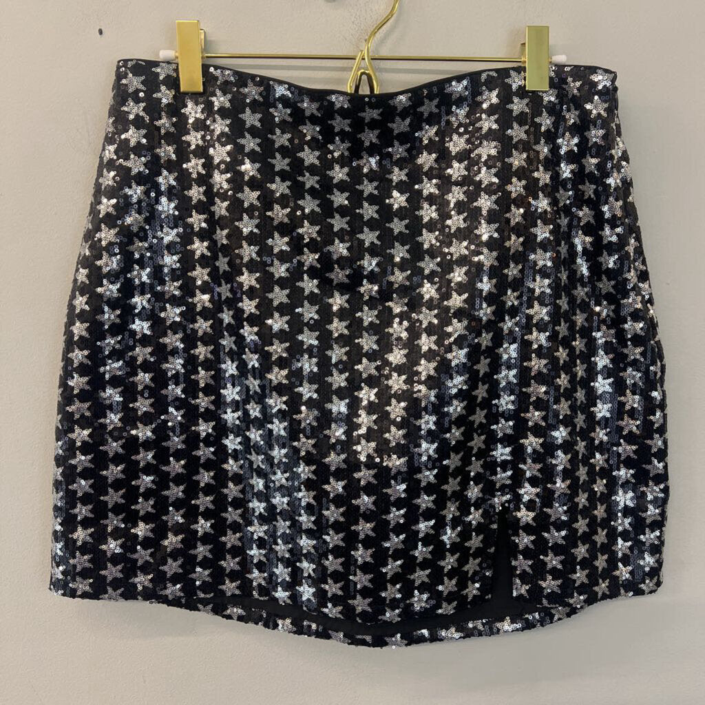 Altar'd State Black/ Silver Sequin Star Print Mini Skirt Large