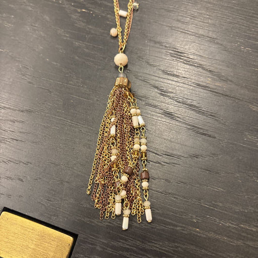 Gold/ Multi Beaded Tassel Long Necklace