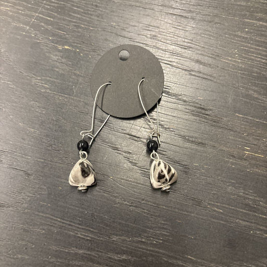 Silver/ Black/ White Stone Drop Earrings