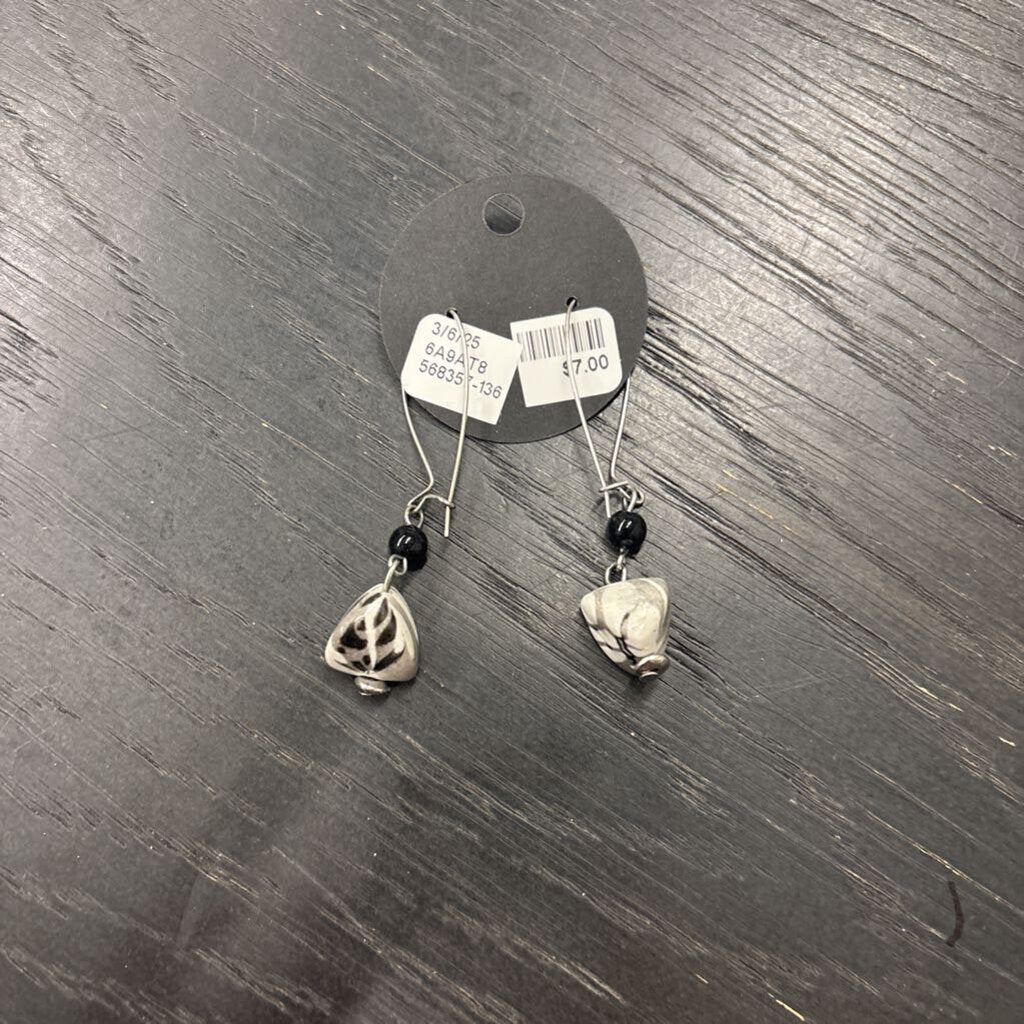 Silver/ Black/ White Stone Drop Earrings
