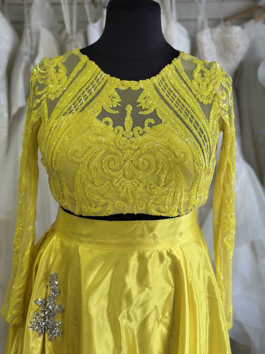 Yellow Three Piece Long Sleeve Long Formal Extra Large