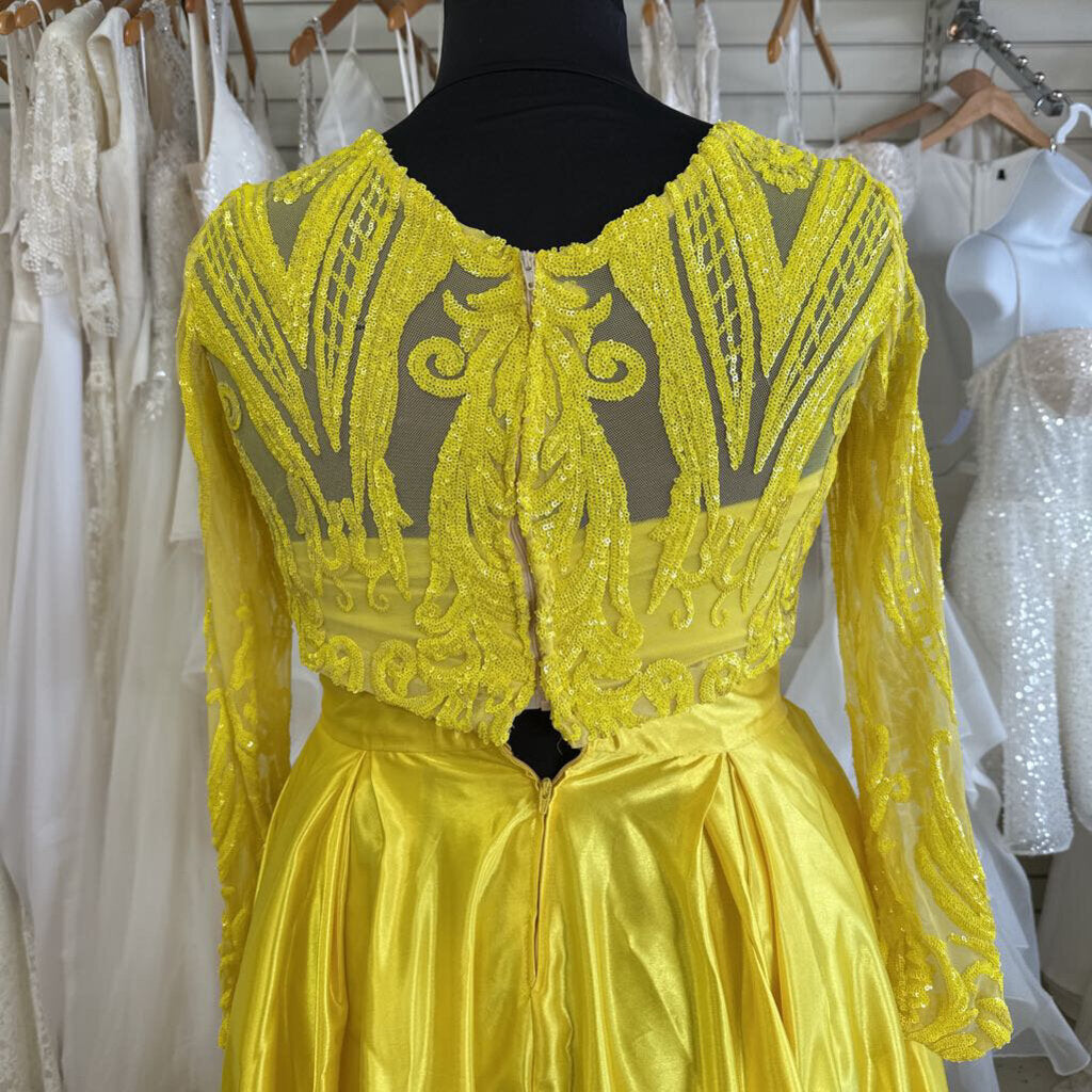 Yellow Three Piece Long Sleeve Long Formal Extra Large