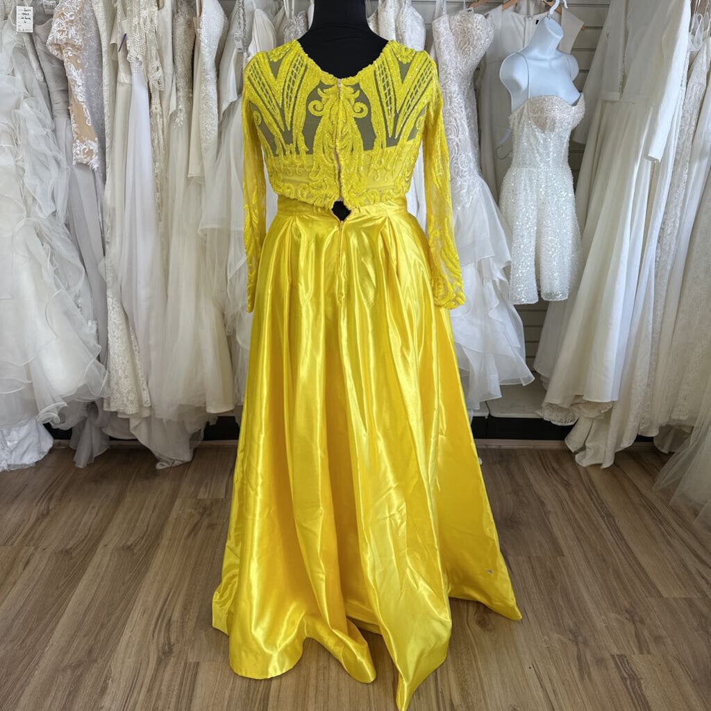 Yellow Three Piece Long Sleeve Long Formal Extra Large