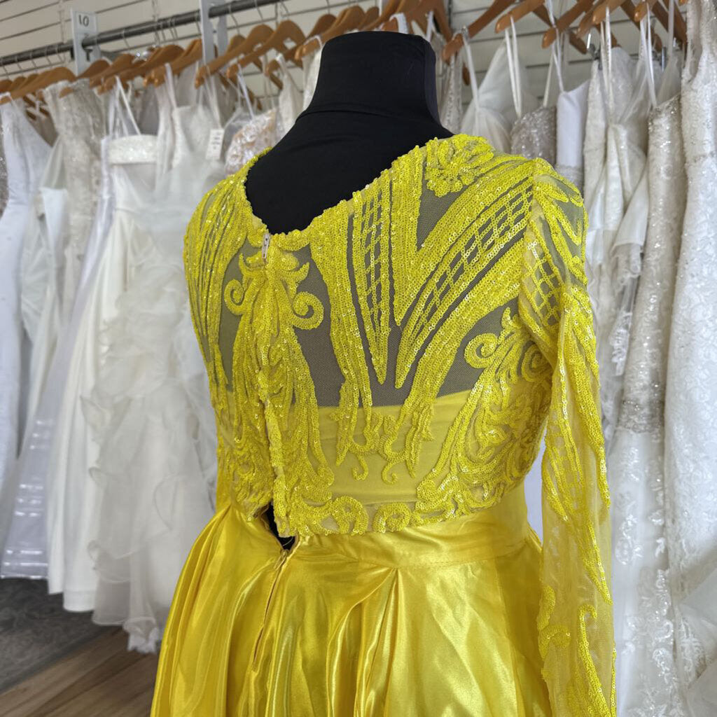 Yellow Three Piece Long Sleeve Long Formal Extra Large
