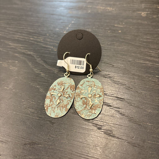 Silver/ Blue Metal Drop Earrings