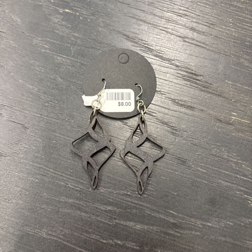 Black Wood Design Drop Earrings