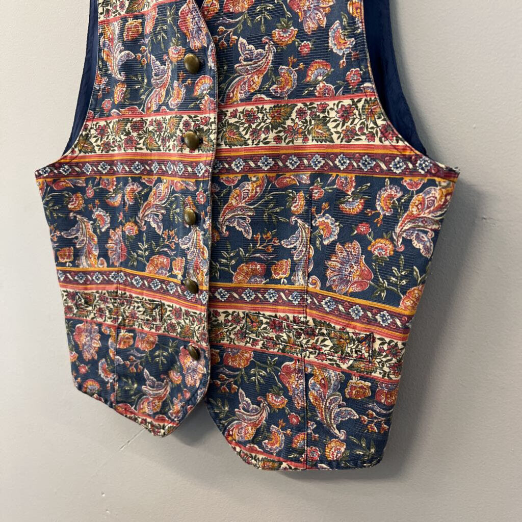 Liz Wear Blue/ Multi Tapestry Print Vest Small