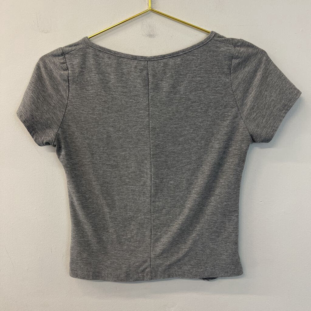 Blue Blush Grey Ruched Front Short Sleeve Crop Top Small