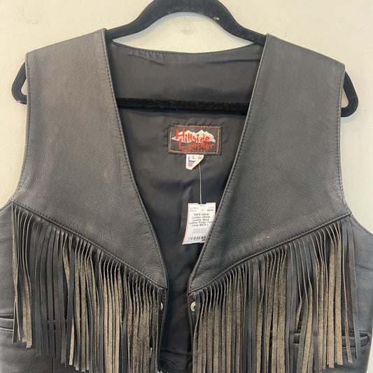 Hillside Leather Black Leather Fringe Vest Large