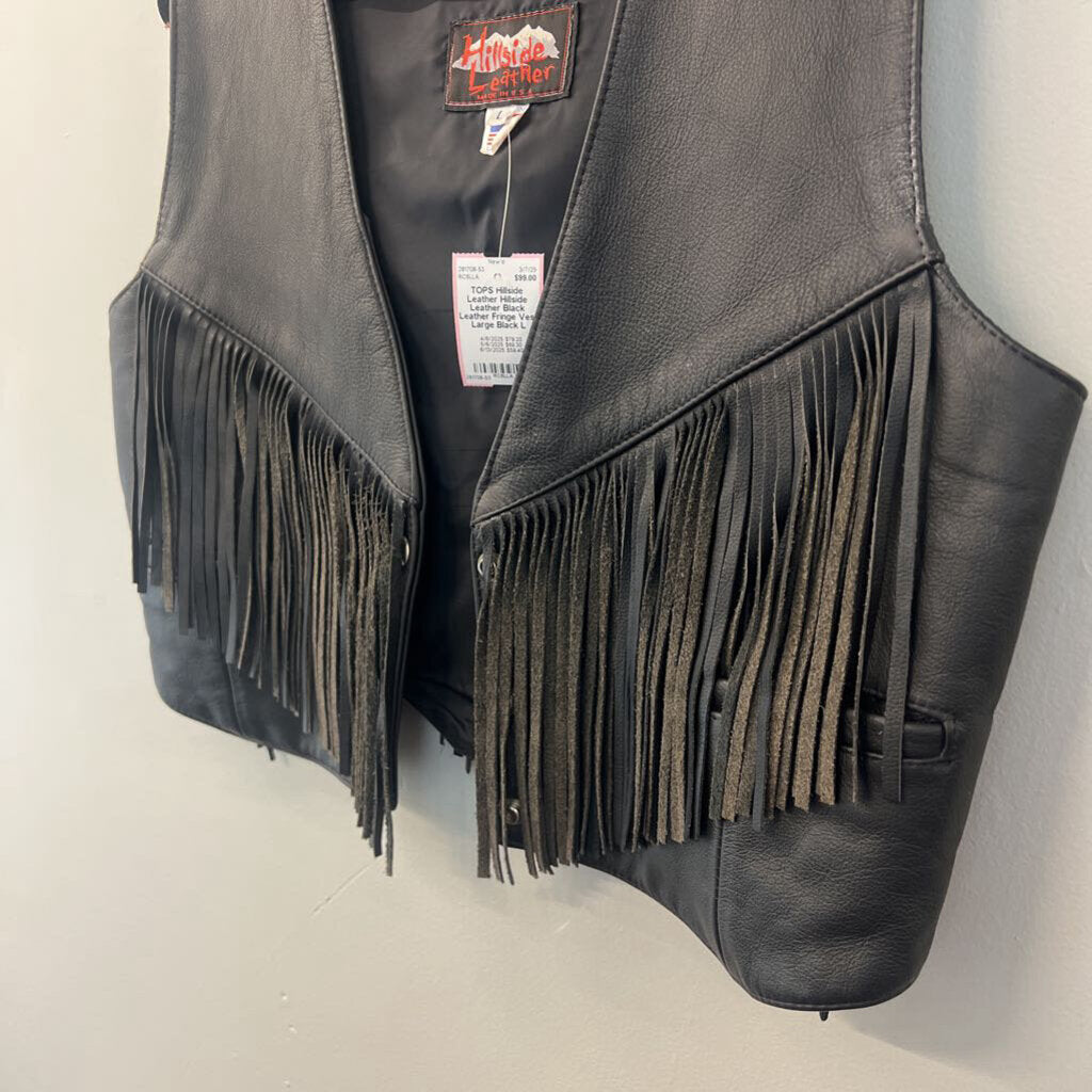 Hillside Leather Black Leather Fringe Vest Large