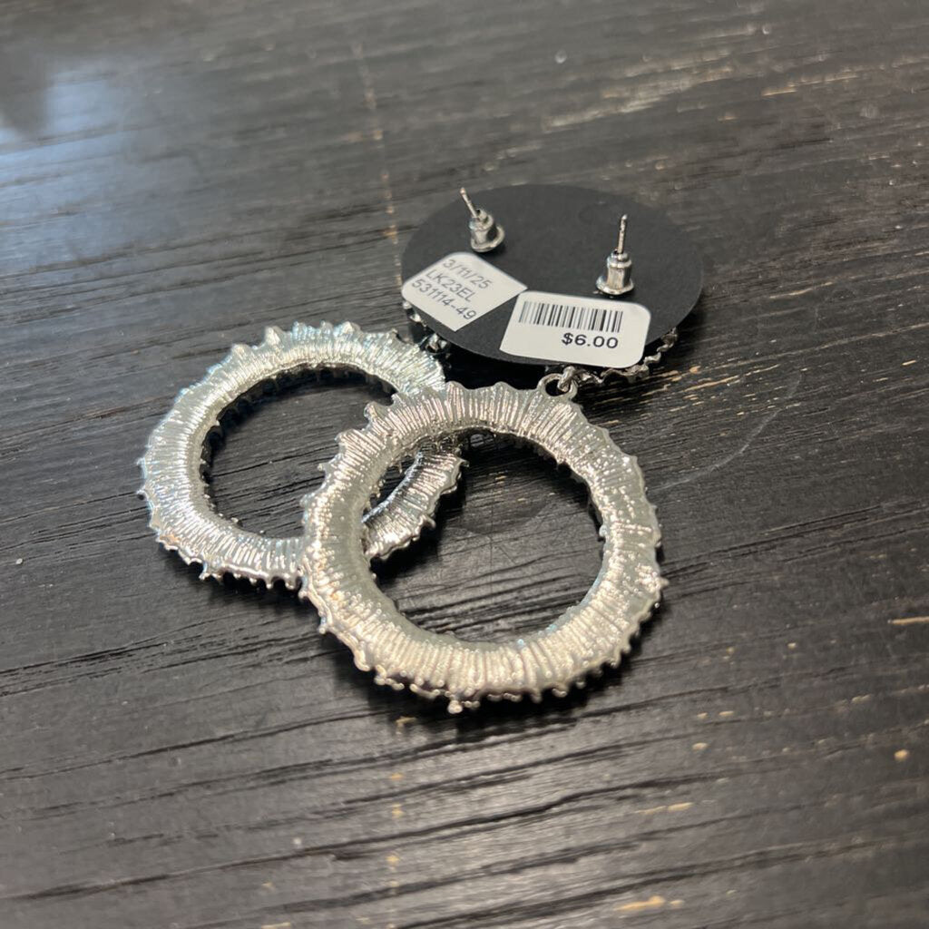 Textured Silver Circle Drop Earrings