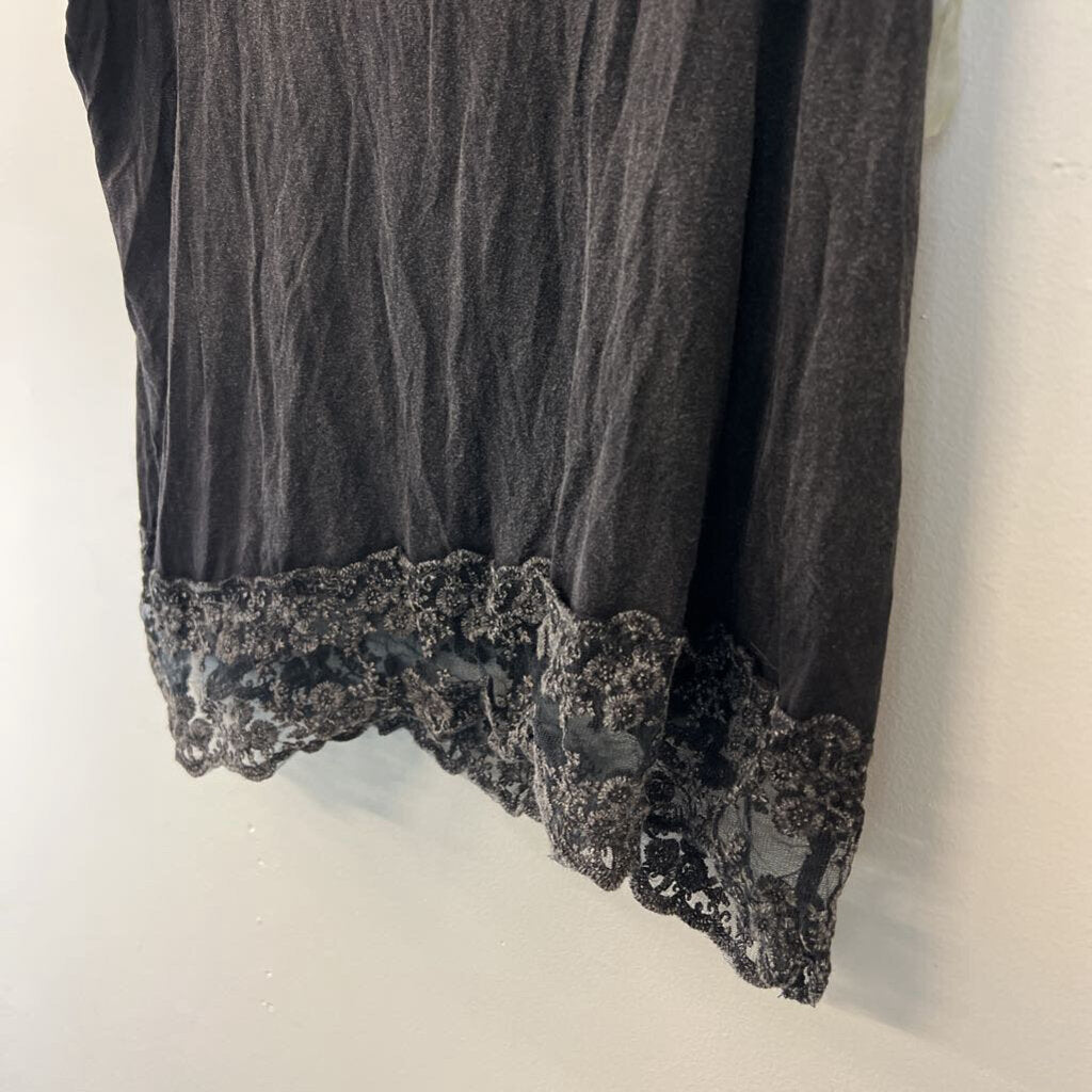 POL Black Tie Strap Lace Edge Tank Top Large