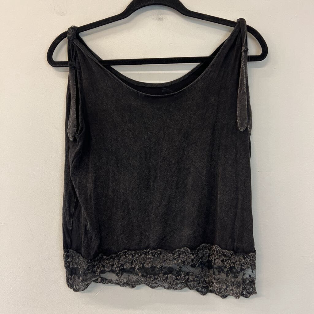 POL Black Tie Strap Lace Edge Tank Top Large